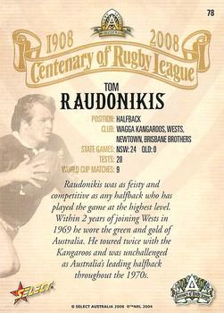 2008 NRL Centenary #78 Tom Raudonikis Back